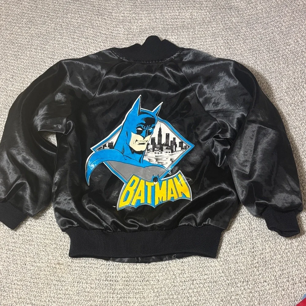Vintage Batman Logo Black Kids Satin Bomber Jacket